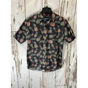 Straight Faded Pineapple Print Button Up Shirt